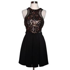 Faviana Fit and Flare Black Sequin Bodice Women's Dress Back Zip Size 8
